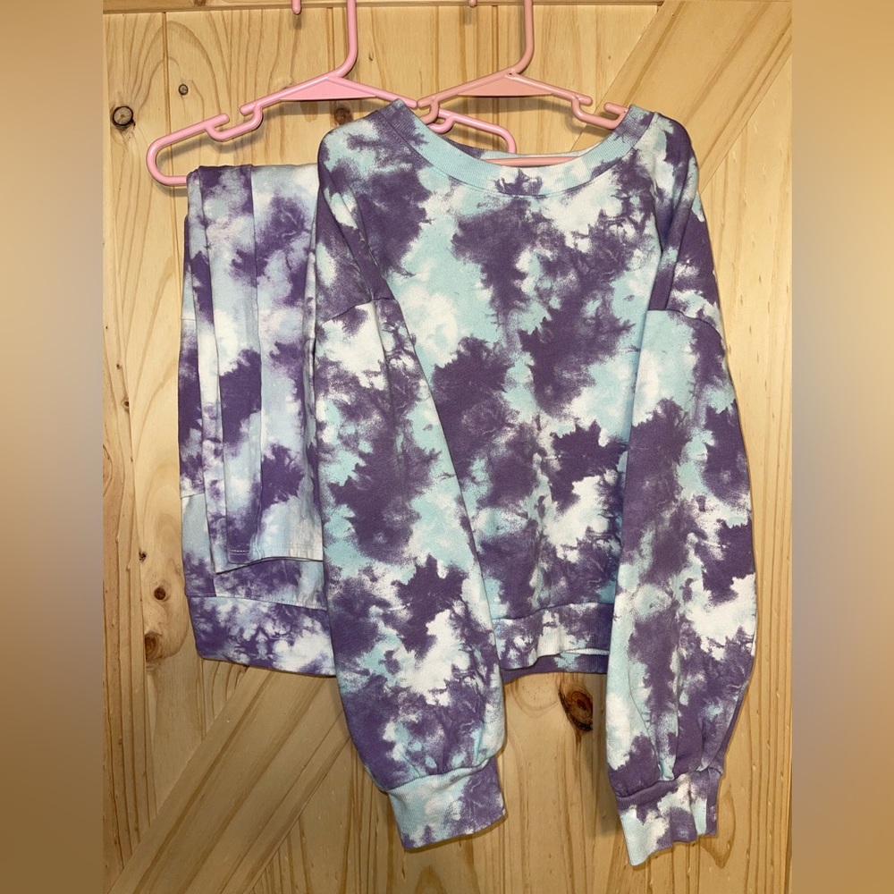 Cat & Jack Purple and Blue Tie-Dye Sweatshirt and Leggings Set